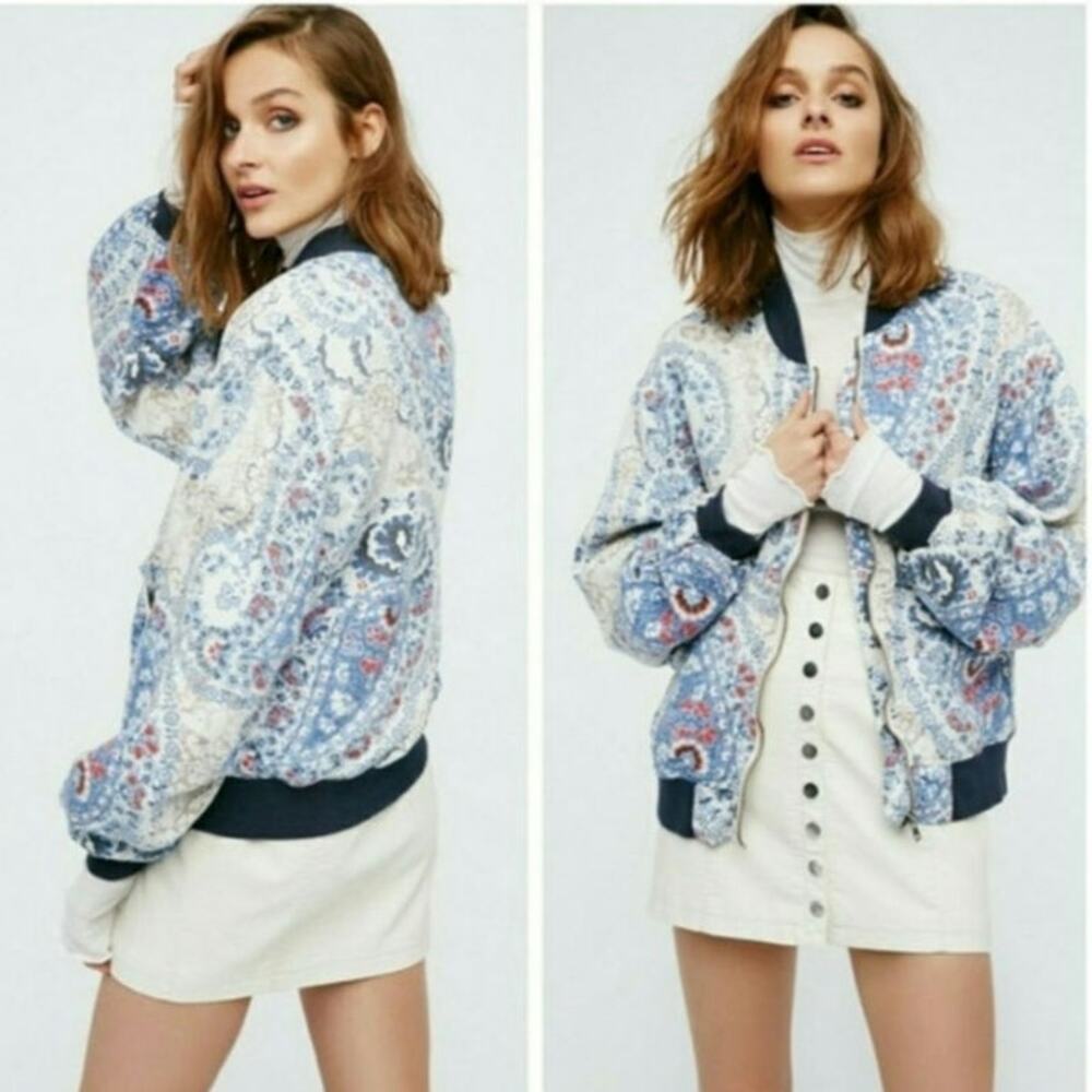 Free People Quilted Paisley Medium Bomber Jacket